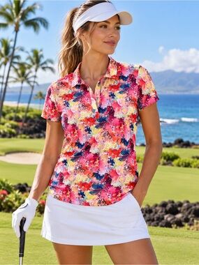 Daily Sports Women's Siena Mesh Colorful Golf Polo Shirt Small “Hualālai” Logo